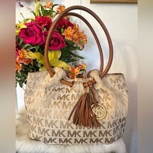 Michael Kors Beige Monogram Tote with Brown Accents
